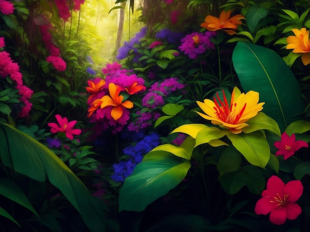 De belles fleurs tropicales dans la jungle Illustration générative par IA