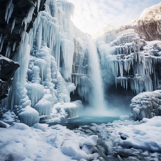 Photo de belles glaces longues d'une cascade gelée