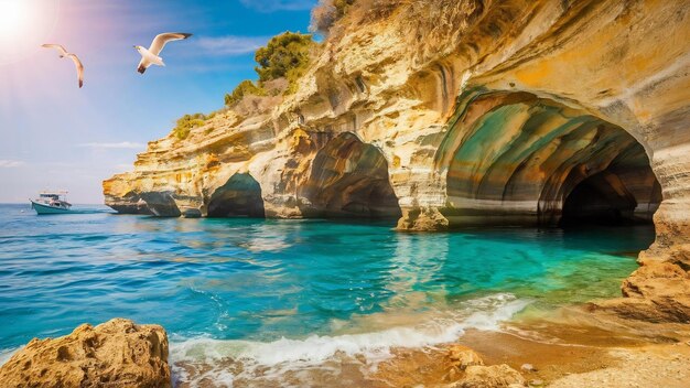 Photo de belles grottes marines pendant la journée à ayia chypre