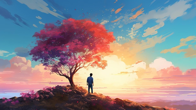 Belles illustrations de paysage de dessin animé d'automneAI généré