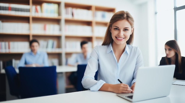 De belles jeunes étudiantes étudiant dans la bibliothèque