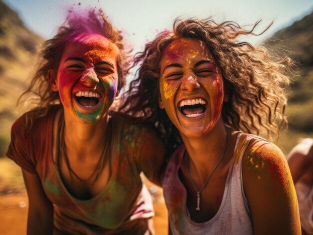 de belles jeunes femmes jouant des couleurs de Holi