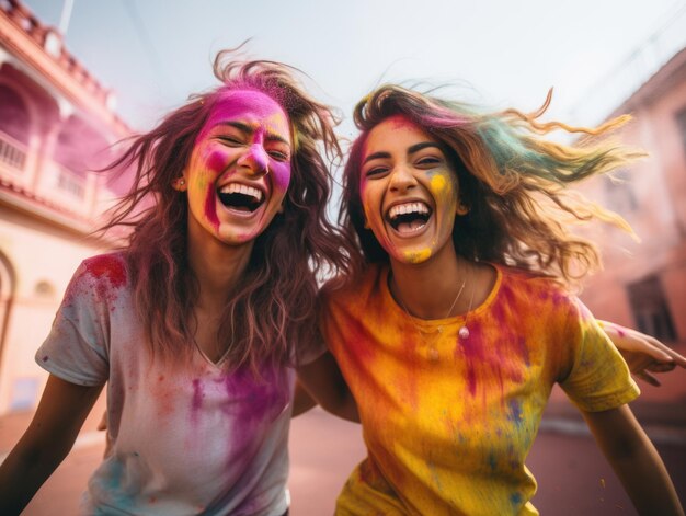 de belles jeunes femmes jouant des couleurs de Holi