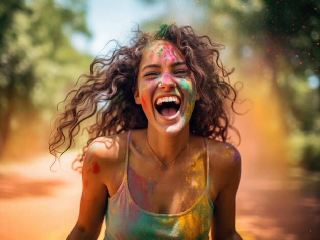 de belles jeunes femmes jouant des couleurs de Holi