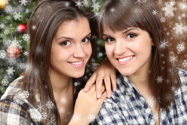 Belles jeunes sœurs jumelles. Noël et Nouvel An