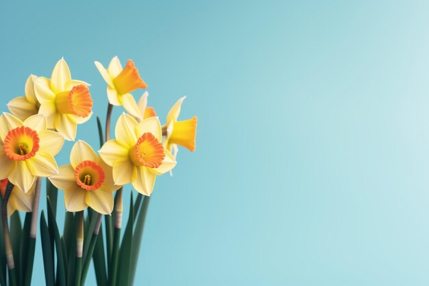 De belles jonquilles en jaune vibrant sur un fond bleu calme La beauté florale du printemps