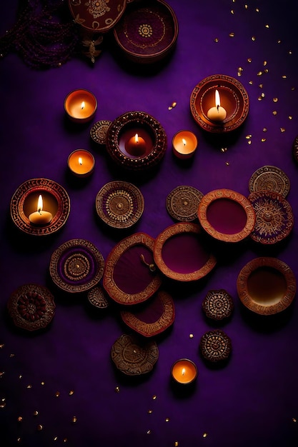 Photo de belles lampes blanches de diwali et des arrière-plans allumés pendant la célébration