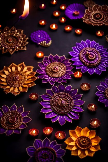 De belles lampes blanches de Diwali et des arrière-plans allumés pendant la célébration