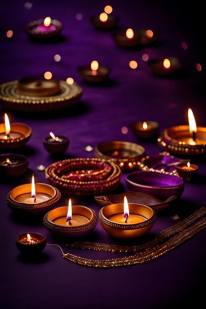 De belles lampes blanches de Diwali et des arrière-plans allumés pendant la célébration