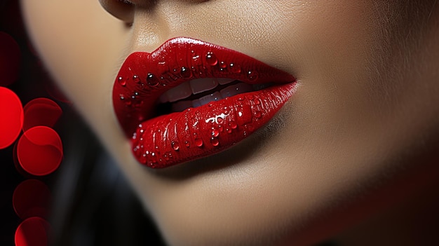 Belles lèvres rouges féminines HD 8K fond d'écran Image photographique
