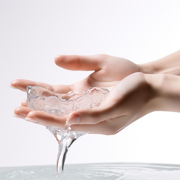 Belles mains féminines se lavant avec de l'eau cristalline