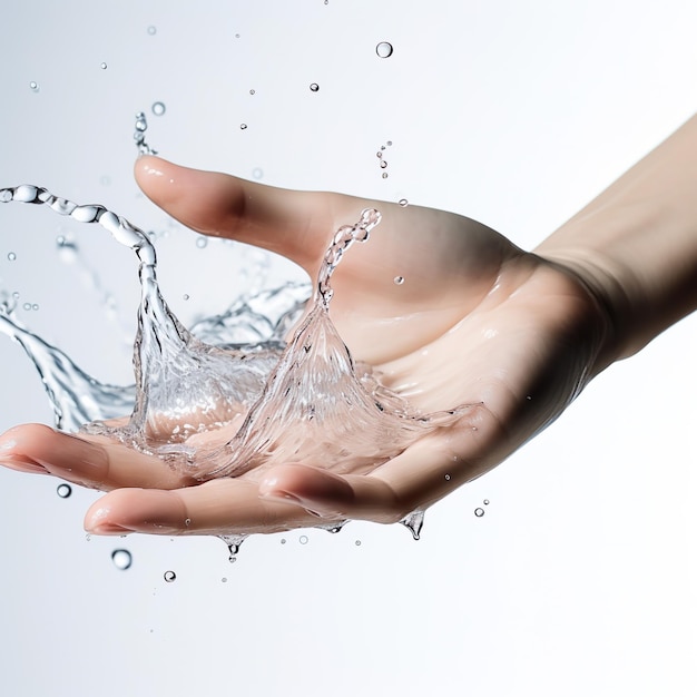 Belles mains féminines se lavant avec de l'eau cristalline