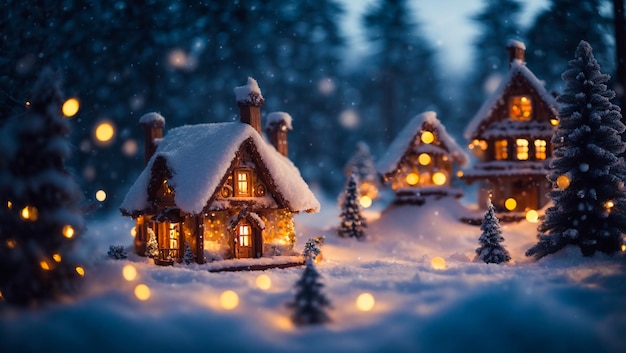 Belles maisons de conte de fées nuit feu hiver