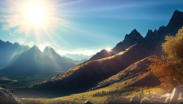 Photo les belles montagnes et un soleil brillant