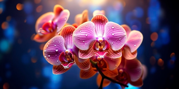 Belles orchidées avec des gouttes de rosée rafraîchissantes