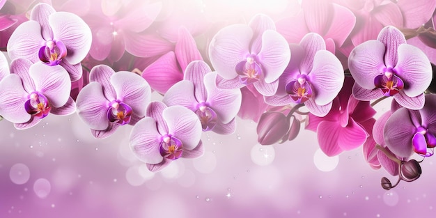 De belles orchidées roses et violettes Orchidées de phalaénopsis à la frontière Orchidées à l'encadrement floral Mockup Illustration générative par IA