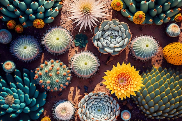 Belles plantes de cactus rondes avec des épines dans le désert