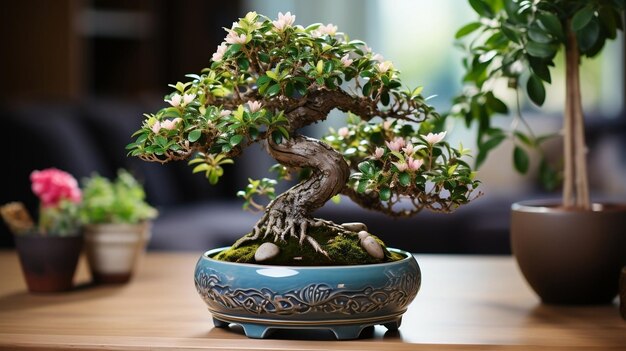 Belles plantes ornementales bonsaï en pot