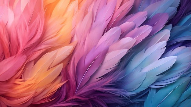 Photo de belles plumes aux couleurs vives en gros plan en arrière-plan