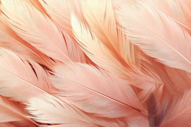 De belles plumes roses à l'arrière-plan dans des couleurs orange pastel Plume rose moelleuse Pêche moelleuse