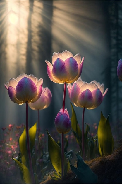 Belles et rêveuses tulipes Generative Ai