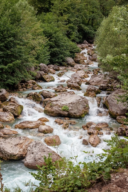 Belles rivières de montagne de couleur bleu vif dans les montagnes d'Abkhazie