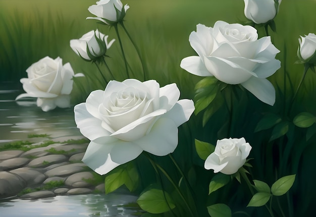 De belles roses blanches sur un fond naturel