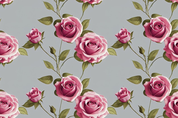 Belles roses fond transparent fleurs romantiques luxe répétant toile de fond illustration 3D