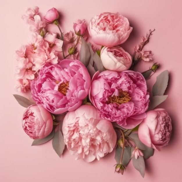 De belles roses de péonies sur fond rose avec un espace de copie Weber d'image génératif AI