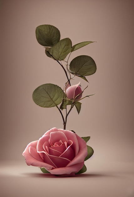 Photo belles roses roses sur fond de couleur unie illustration 3d