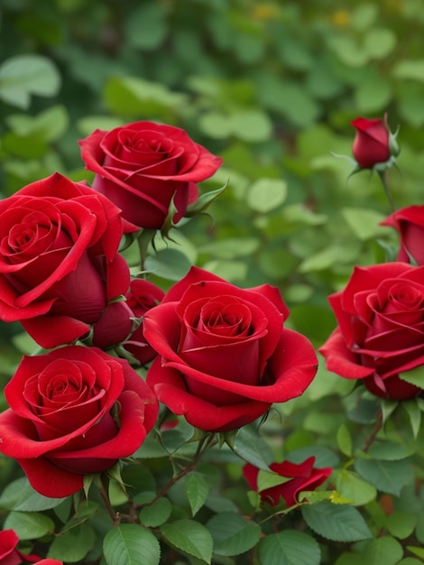 Photo de belles roses rouges dans le jardin