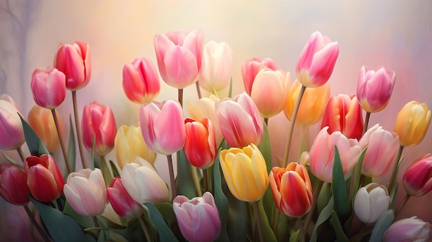 De belles tulipes dans des couleurs pastel focalisation sélective IA générative