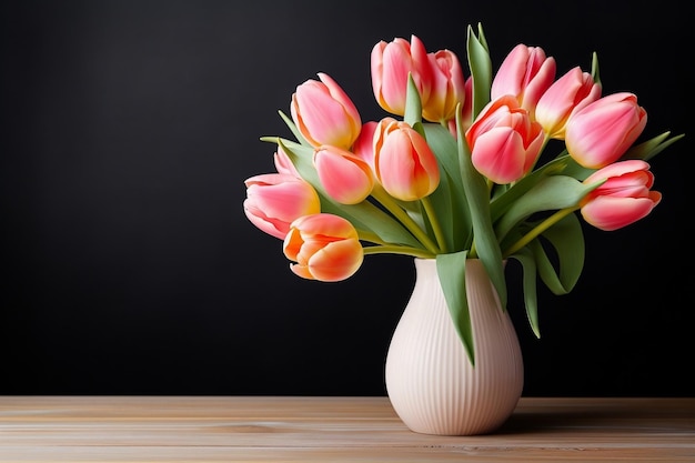 De belles tulipes roses sont disposées sur une table.