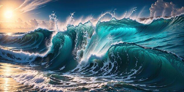 De belles vagues turquoises avec de la mousse