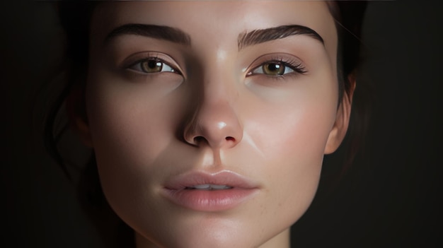 Belles yeux femme visage sain peau pure naturel maquillage frais modèle de beauté jeune spa belle femme créée avec la technologie d'IA générative