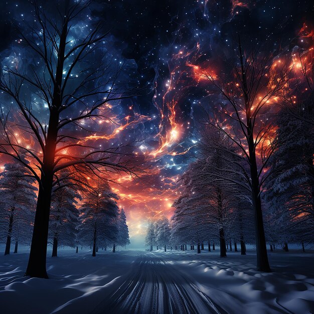 Bellissimo cielo notturno la Via Lattea e gli alberi Les éléments de cette imagination sont fournis