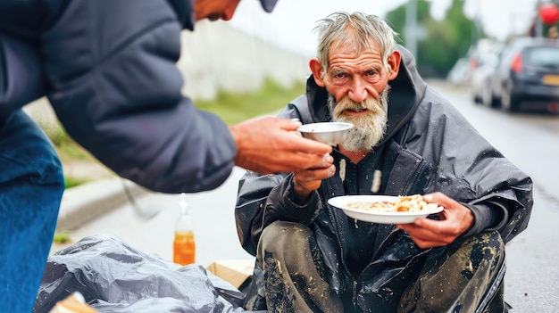 Des bénévoles donnent de la nourriture à des pauvres dans un besoin désespéré.