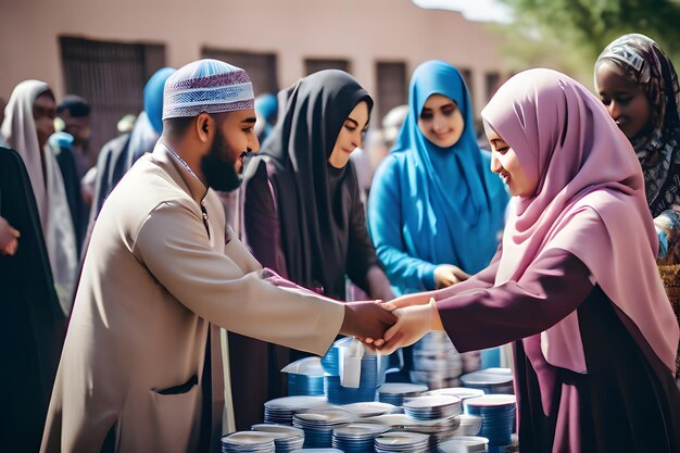 Photo les bénévoles de ramadan recueillent des dons, organisent des collectes de nourriture et de vêtements.