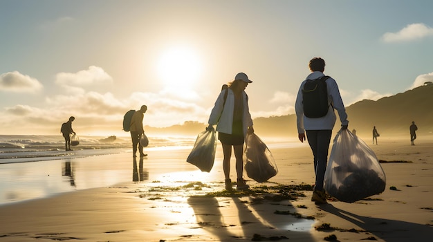 Photo des bénévoles ramassant des ordures sur une plage pour empêcher la pollution des océans