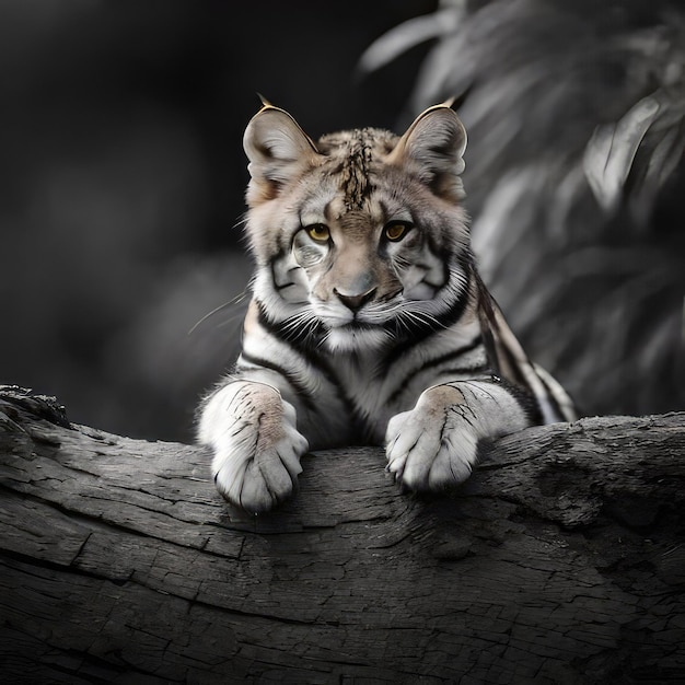 Photo bengal tiger cub assis sur une branche d'arbre