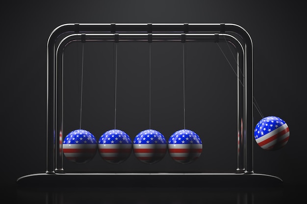 Photo berceau de newton sphères avec des symboles américains machines du gouvernement américain en action