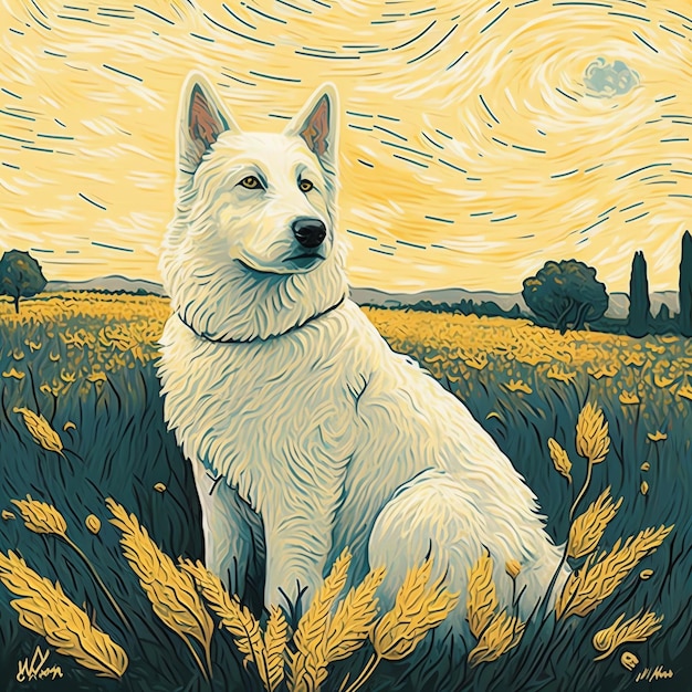 BERGER ALLEMAND BLANC DANS LE STYLE DE VAN GOCH