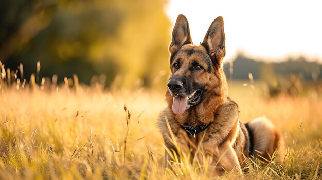 Photo un berger allemand en patrouille dans un champ herbeux