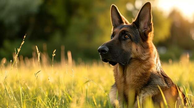 Photo un berger allemand en patrouille dans un champ herbeux