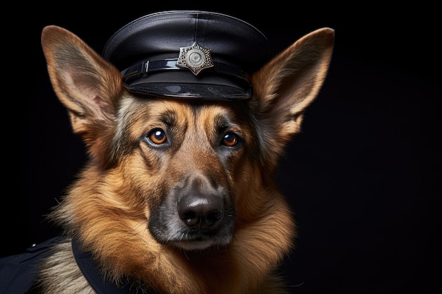 Photo un berger allemand portant des lunettes de soleil et un chapeau de police