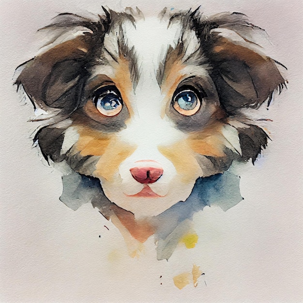 Berger australien. Adorable petit chien. Illustration à l'aquarelle avec des taches de couleur. Toutes les races de chiens