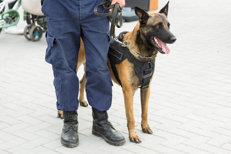 Photo le berger belge malinois garde la frontière les troupes frontalières démontrent la capacité des chiens