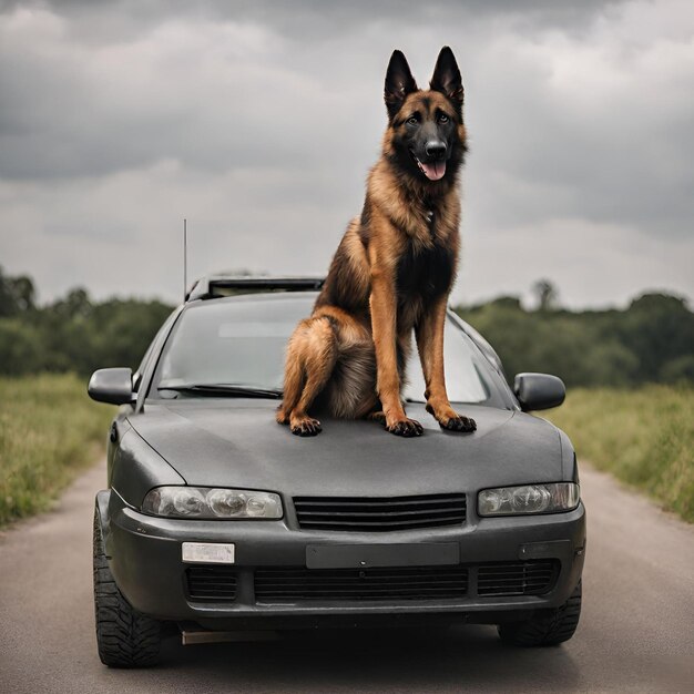 Le berger belge malinois sur un lamborghini 1