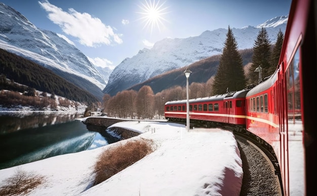 Bernina Suisse trains du chemin de fer rhétique en transit le long de Tirano StMoritz Generative AI