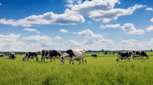 Photo le bétail holstein broute la beauté des prairies rurales